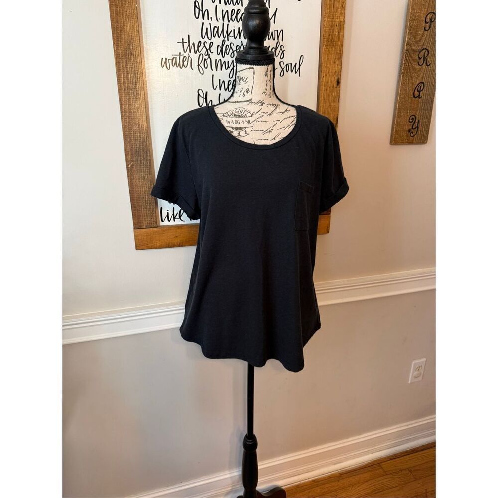 United By Blue Women's Cuffed Sleeve Pocket Organic Cotton Blend Tee Black XL